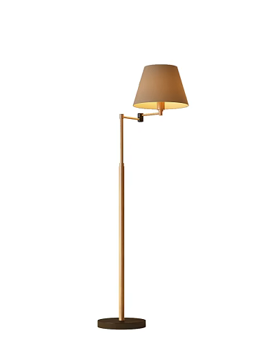 Modern Slim Floor Lamp With Golden Metal Pole And Beige Fabric Shade For Living Room 3d model