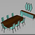 Modern Dining Furniture With Wooden Table Light Blue Chairs Cabinet And Diamond Shaped Wall Decor