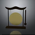 Traditional Gong Instrument With Wooden Frame Round Metal Disc Hanging Mallet And Sturdy Base