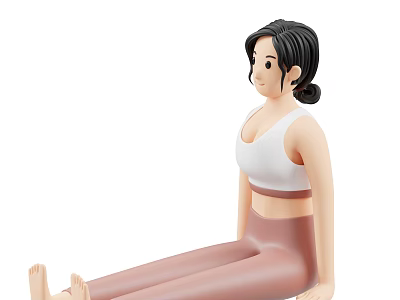 Woman In White Crop Top And Pink Pants Sitting With Black Ponytail And Barefoot 3d model