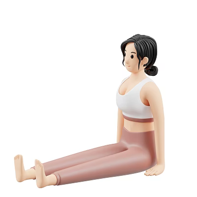 Woman In White Crop Top And Pink Pants Sitting With Black Ponytail And Barefoot 3d model