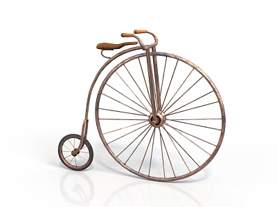 Vintage Bicycle with Large Front Wheel Small Rear Wheel and Rustic Metal Frame 3d model