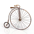 Vintage Bicycle with Large Front Wheel Small Rear Wheel and Rustic Metal Frame