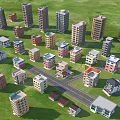Various Styles And Colors Detached Villas Distributed On Green Grassland With Cross Roads
