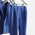 Metal Standing Hanger With Blue Suit White Shirt Dress And T Shirt For Home Organization