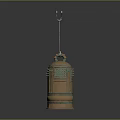 Classic Vintage Decorative Lantern With Brown Body Green Accents And Metal Hook