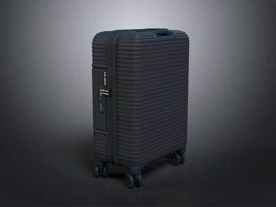 Dark Gray Hard Shell Suitcase with Vertical Striped Design Rolling Wheels and Front Label 3d model