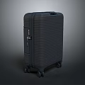 Dark Gray Hard Shell Suitcase with Vertical Striped Design Rolling Wheels and Front Label 3d model