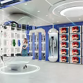 Modern Toy Store With Silver Mannequin Colorful Toys And Red Box Displays