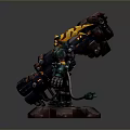 Green Armored Character And Mechanical Creature With Large Cannon Tail On Red Platform
