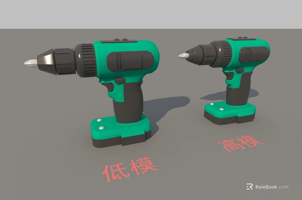 Industrial Electric Drills Green Design With Low Poly And High Poly Models 3d model 