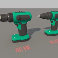 Industrial Electric Drills Green Design With Low Poly And High Poly Models 3d model