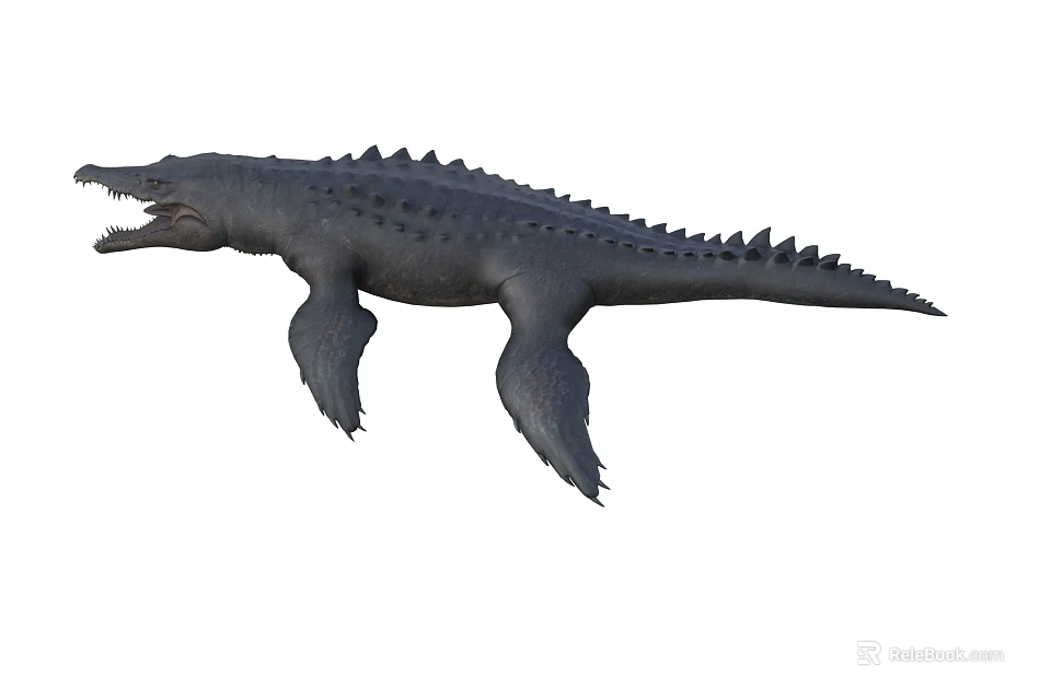 Prehistoric Aquatic Reptile With Elongated Body Spiked Back And Flipper Like Limbs 3d model 