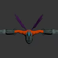 Humanoid Creature Character with Purple Wings Red Body Yellow Striped Abdomen and Silver Arm Devices