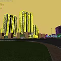 Dusk Street Scenery With Modern High Rise Residential Buildings Ground Floor Shops And Vehicles