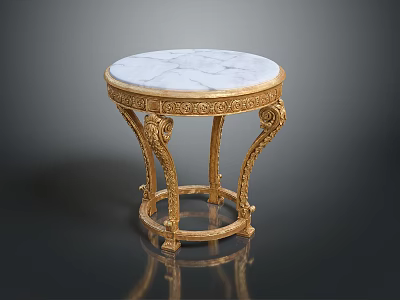 Elegant Round Side Table With White Marble Top And Golden Carved Base 3d model