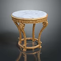 Elegant Round Side Table With White Marble Top And Golden Carved Base