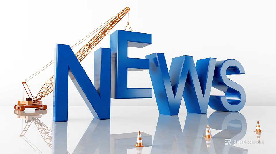 Commercial Equipment For Construction Site Featuring Crane Traffic Cones And Large News Letters 3d model 