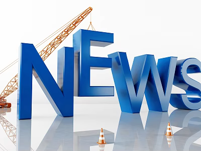 Commercial Equipment For Construction Site Featuring Crane Traffic Cones And Large News Letters 3d model