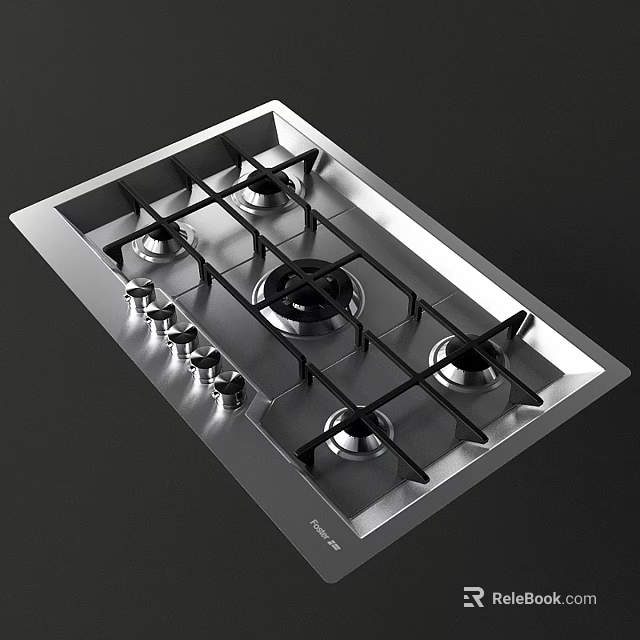 Modern Stainless Steel Gas Stove Kitchen Appliance With Multiple Burners And Control Knobs 3d model 