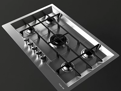 Modern Stainless Steel Gas Stove Kitchen Appliance With Multiple Burners And Control Knobs 3d model