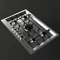 Modern Stainless Steel Gas Stove Kitchen Appliance With Multiple Burners And Control Knobs 3d model