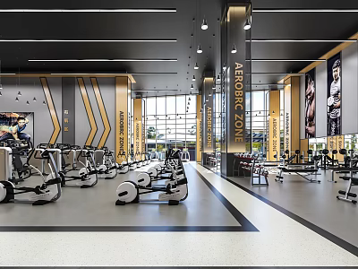 Modern Gym Interior With Various Fitness Equipment 3d model