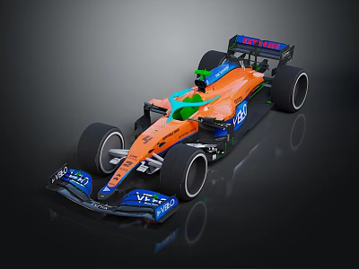 Orange Racing Car With Streamlined Design V POWER Sponsorship And Large Wheels 3d model