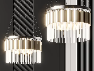 Modern Circular Chandelier Design With Metal Frame And Glass Pendants 3d model