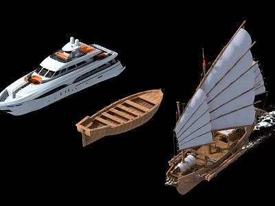 Various Types of Boats Including Modern Yacht Wooden Dinghy and Traditional Sailboat 3d model