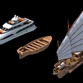 Various Types of Boats Including Modern Yacht Wooden Dinghy and Traditional Sailboat