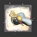 Game Movie Character Blonde Girl in White Dress Playing Violin with Pink Petals