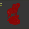 Artistic Detailed Ram Sculpture With Large Curved Horns Standing On Rock Base