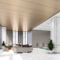 Elegant Modern Hotel Lobby With High Ceiling Marble Floor Pendant Lights And Green Plants