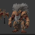 Red Skinned Gray Maned Armored Warrior Creature Wielding Large Battle Axe 3d model