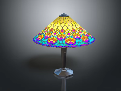 Artistic Stained Glass Lamp Combination With Colorful Patterns And Metal Base 3d model