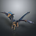 3D Rendered Mythical Dragon Creature With Spread Wings Blue Head And Spiked Back