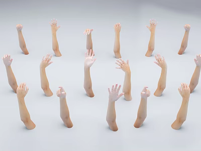 Women with Multiple Arms Raised and Reaching Up Against Light Colored Background 3d model