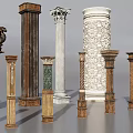 Various Roman Columns With Different Architectural Styles And Carved Details 3d model