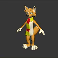 Cartoon Fox Character 3D Model With Orange Fur White Paws And Red Yellow Scarf