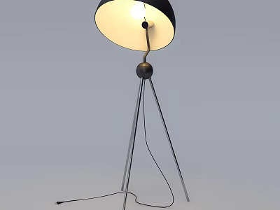 Modern Floor Lamp With Black Shade Tripod Metal Stand And Illuminated Minimalist Design 3d model