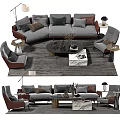 Modern Sofa Coffee Table Combination With Armchairs Throw Pillows And Floor Lamp 3d model