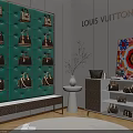 Louis Vuitton Showroom With Green Panel Wall Hanging Handbags And Decorative Art