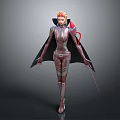 Game Movie Character With Red Hair Black Cape Futuristic Fitted Battle Suit Holding Sword