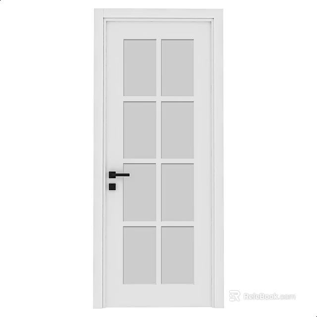 White Sliding Door With Glass Panels And Black Handle For Home Interior 3d model 