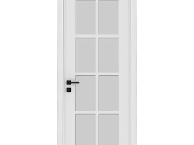 White Sliding Door With Glass Panels And Black Handle For Home Interior 3d model