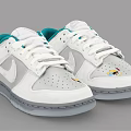 Stylish White Casual Sneakers With Teal Tongue Gray Swoosh Colorful Graphics And Translucent Sole