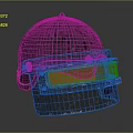 Tactical Metallic Helmet With Orange Visor And Worn Surface Texture Design