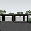 Garden Ornaments With Modern Carport And Four Parked Cars Surrounded By Trees
