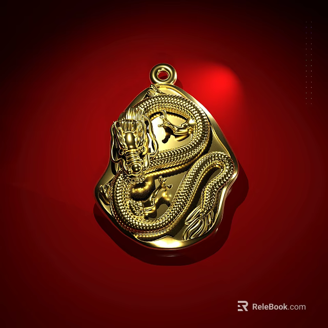 Elegant Gold Dragon Pendant Jewelry with Intricate Design on Red Background 3d model 